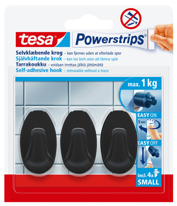 tesa® Powerstrips Kroge Oval Small sort 1 kg - 3 stk.